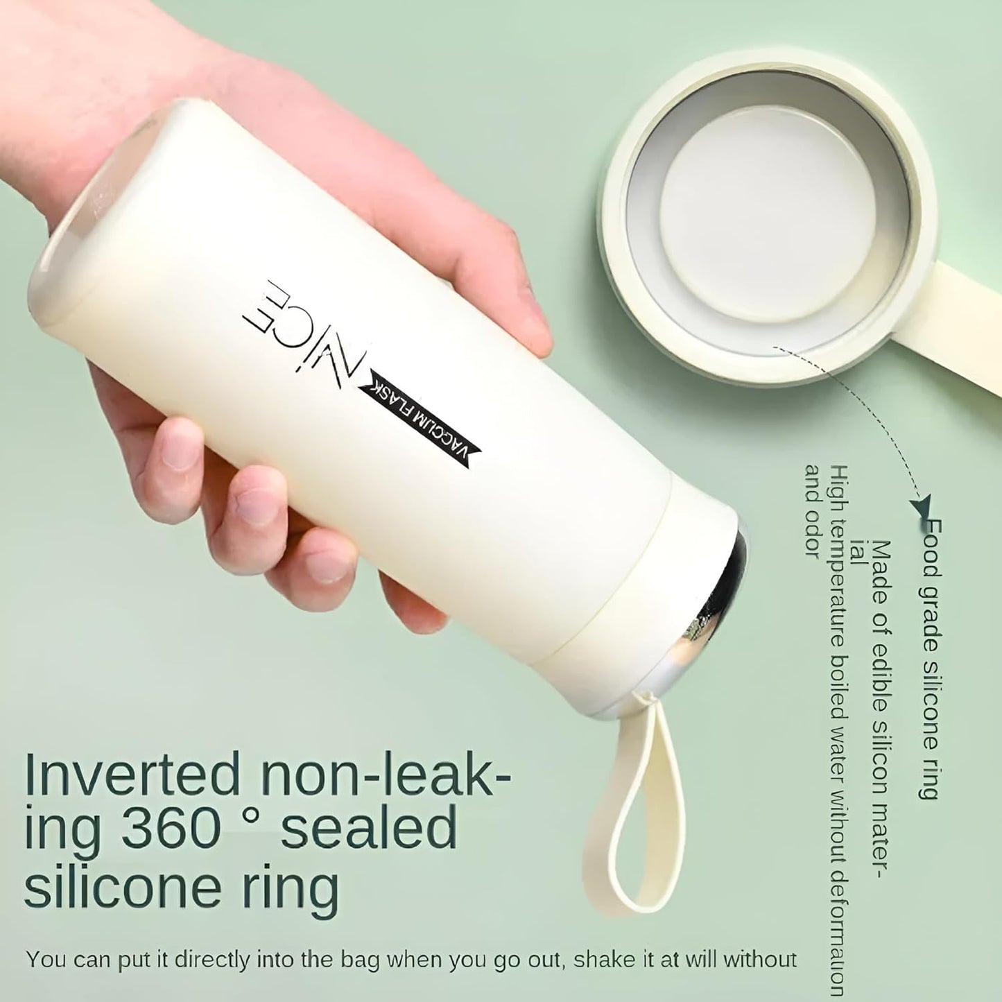 Beautiful Glass Bottle Water Bottle with Vacuum Flask and Loop (400 ML) Temperature Resistant for Hot and Cold Water, Milk, Lassi, Juice, Smoothie...