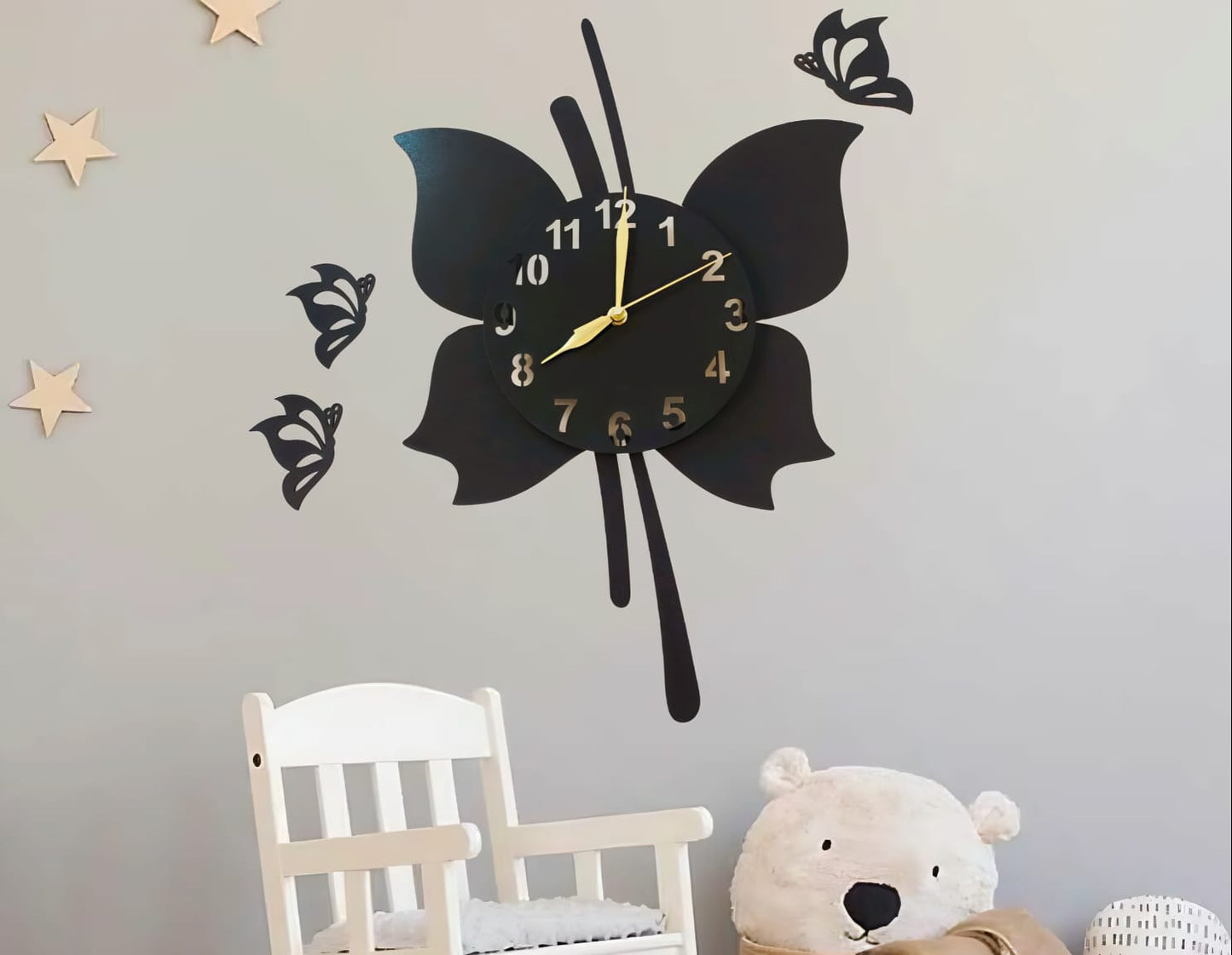 Lifestyle Glory Brand Wooden Wall Clock – Butterflies & Sweet Home 3D Design
