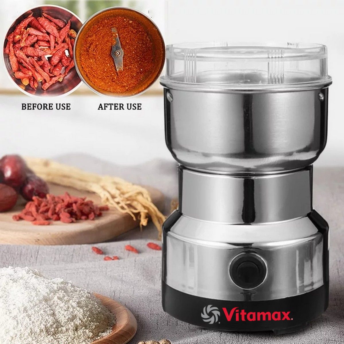 mini chopper - juicer machine - juicer blender machine - hand blender - Mini Grinder - Blender Electric Spice Grinder (VM-8300) Vitamax stainless Steel Electric Coffee Grinder and Blender VM-8300 Perfect Kitchen tool By Vitamax