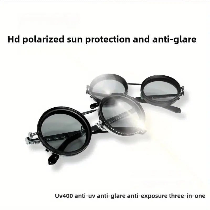Men'S Adjustable HD Anti-Glare Sunglasses - High-Quality Protection, Round Frame, 3-in-1 Anti-UV, Anti-Glare, Anti-Exposure, Professional & Casual Use, Stylish Eyewear, Durable Eyewear