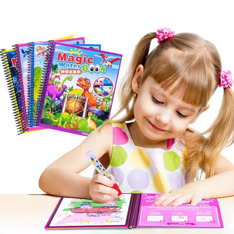 Magic Water Book, Water Drawing Book, Reusable Doddle Book with Pen for Kids