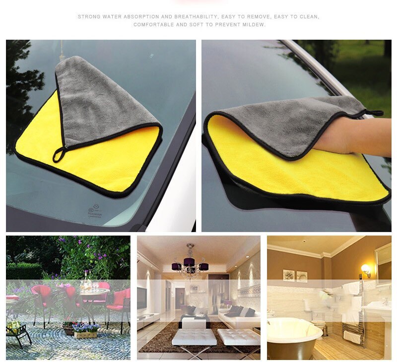 Premium Double-Sided Microfiber Cleaning Towel – Yellow & Grey – Ultra Soft, Lint-Free, High Absorbent Cloth for Car, Home & Kitchen – Imported Microfiber Cloth