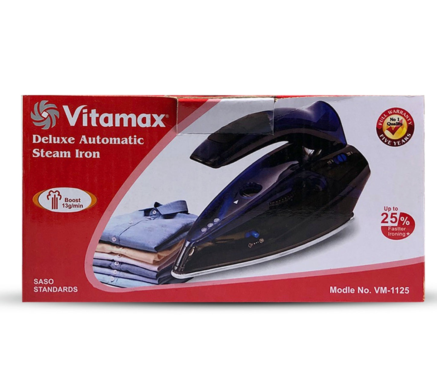 Vitamax Deluxe Automatic Steam Iron VM-1125 – Heavy Duty, Fast Heat-Up, Non-Stick Soleplate, Powerful Steam Boost, 5-Year Warranty – Best for Clothes, Curtains & Home Use