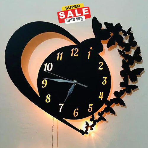 Lifestyle Glory Heart Wooden Clock With Premium Light I The New Wooden Wall Clock Big Size I Wall Clock I Wooden Wall Clock I Wall clocks for bedroom I Wall Clocks for drawing room I Wooden Wall Clocks for bedroom