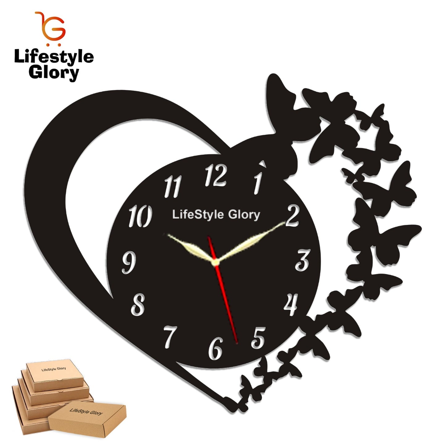 Lifestyle Glory Heart Wooden Clock With Premium Light I The New Wooden Wall Clock Big Size I Wall Clock I Wooden Wall Clock I Wall clocks for bedroom I Wall Clocks for drawing room I Wooden Wall Clocks for bedroom