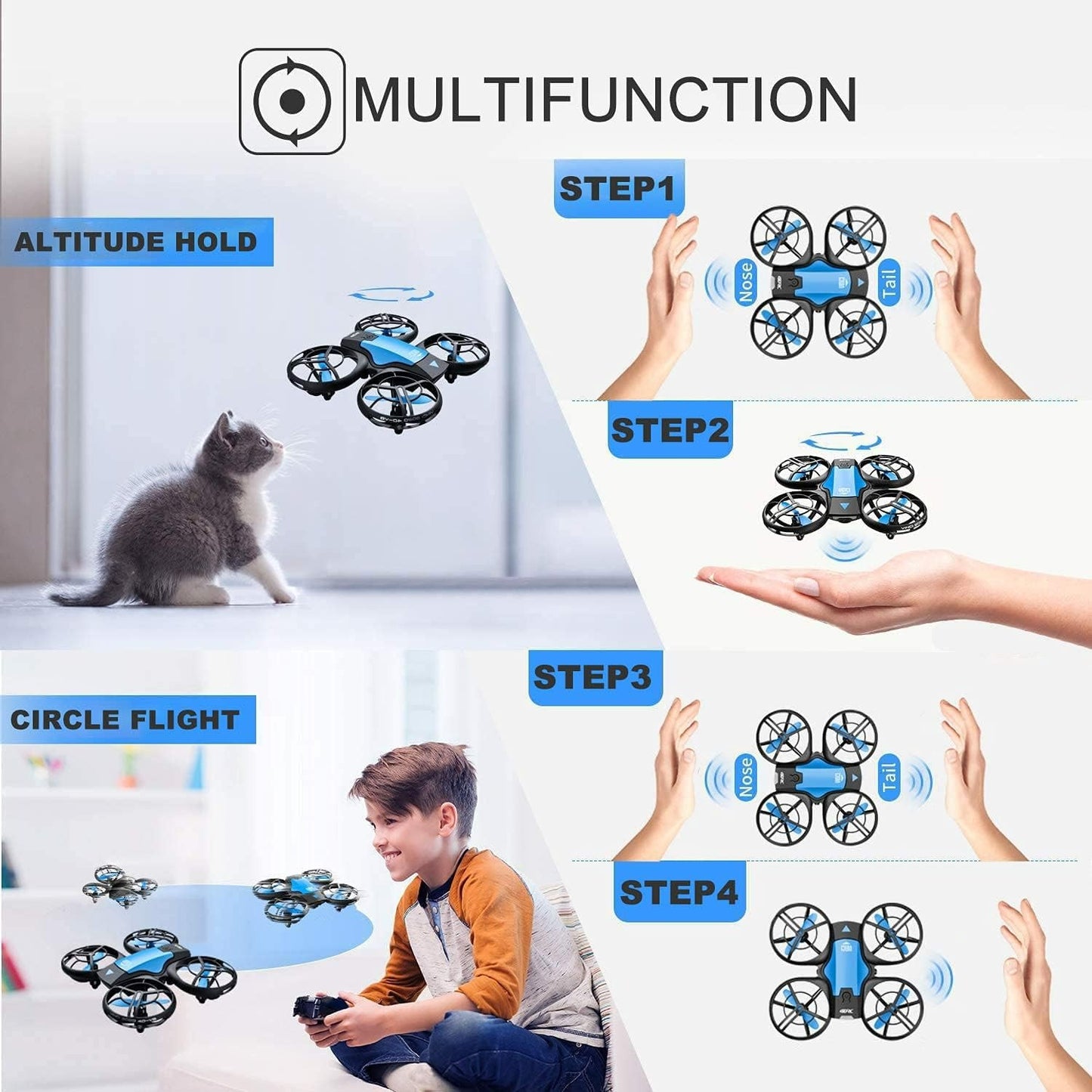 4DRC V8 Mini Drone, Remote Control Toy Drone, 27 Mins Battery Life with 3 Batteries, Headless Mode, Altitude Maintenance, Easy to Use, Perfect for Kids and Beginners, Blue