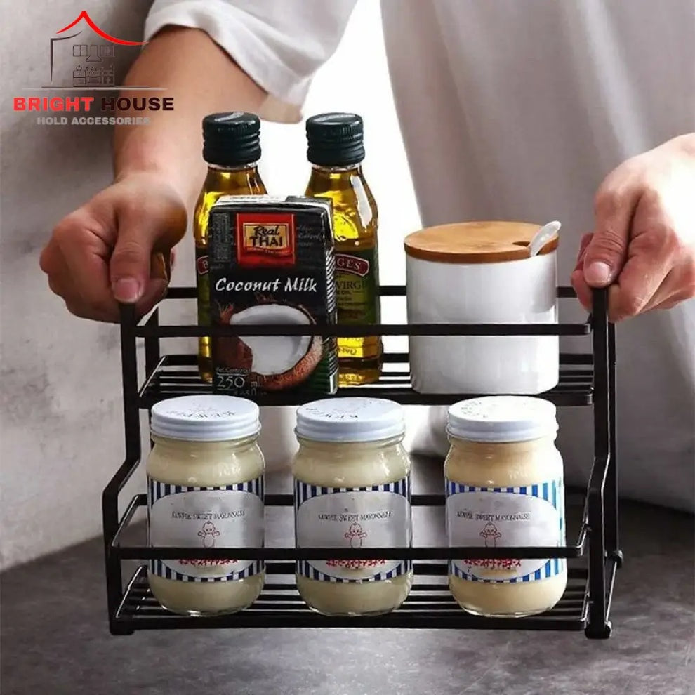 Spice Rack For Countertop 2 tier shelf for makeup, Kitchen Organizer stand, storage shelf Rack for kitchen, kitchen organizer, bathroom organizers.