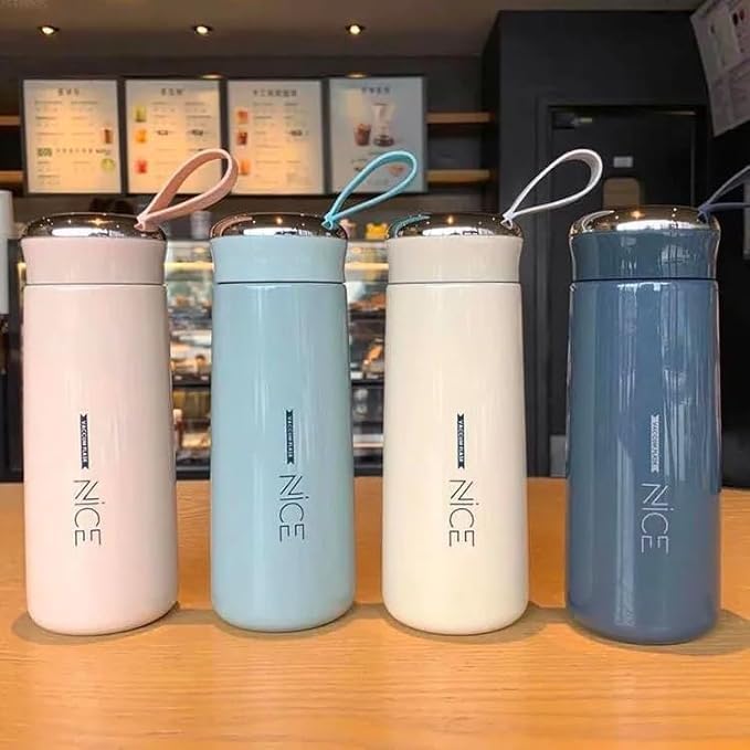 Beautiful Glass Bottle Water Bottle with Vacuum Flask and Loop (400 ML) Temperature Resistant for Hot and Cold Water, Milk, Lassi, Juice, Smoothie...