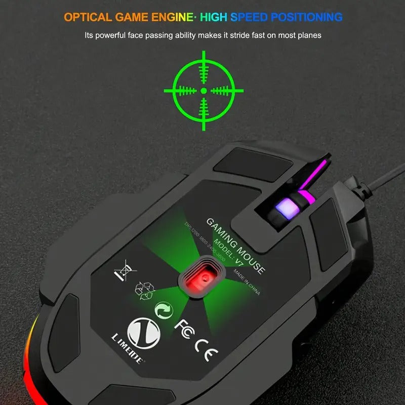 ๐ฑ๏ธ V7 Mechanical Gaming Mouse โ LED Lights, Wired, Ambidextrous Design