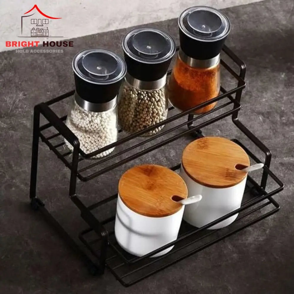 Spice Rack For Countertop 2 tier shelf for makeup, Kitchen Organizer stand, storage shelf Rack for kitchen, kitchen organizer, bathroom organizers.