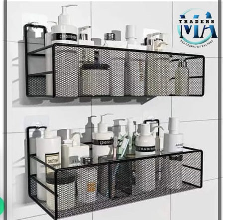Wall Mounted Meshed-Style Shower caddy Shelve With Hooks, Space Saving Bathroom Shelf Storage Rack For Cosmetics, Shampoos & Shower Gel, Bathroom Shower Caddy & accessories Organizer Basket.