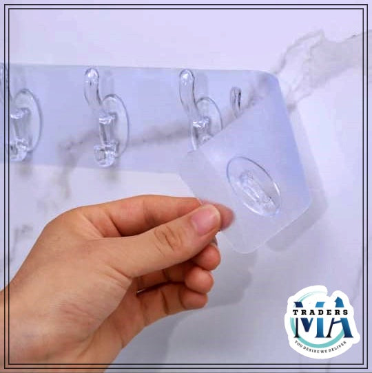 Transparent 6 Hooks Self Adhesive Wall Stickers Hanger For Doors, Cupboards, Kitchen & Bathroom Tiles Multipurpose Seamless Sticky Shower Caddies & Hangers Strip for Clothes/Wardrobe accessories/Kitchen-Bathroom Accessories & Keys Hanger
