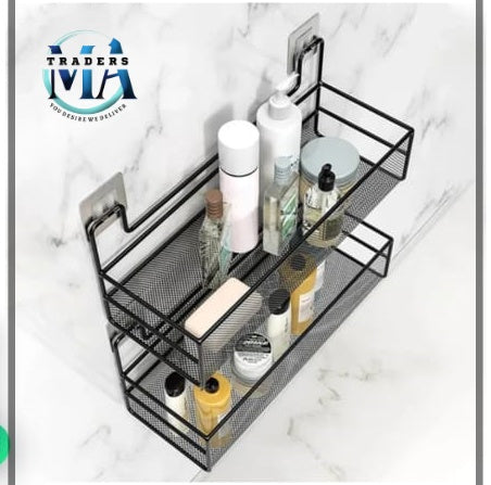 Wall Mounted Meshed-Style Shower caddy Shelve With Hooks, Space Saving Bathroom Shelf Storage Rack For Cosmetics, Shampoos & Shower Gel, Bathroom Shower Caddy & accessories Organizer Basket.