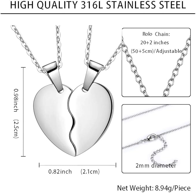 2 Pcs Set Heart Broken 2 Locket With 2 Chain - Heartbroken Non Magnetic Matching Couple Best Friend Ship Pendant Necklace For Girls Women Men Ladies Couples Unisex Friendship Silver and Golden Nacklace