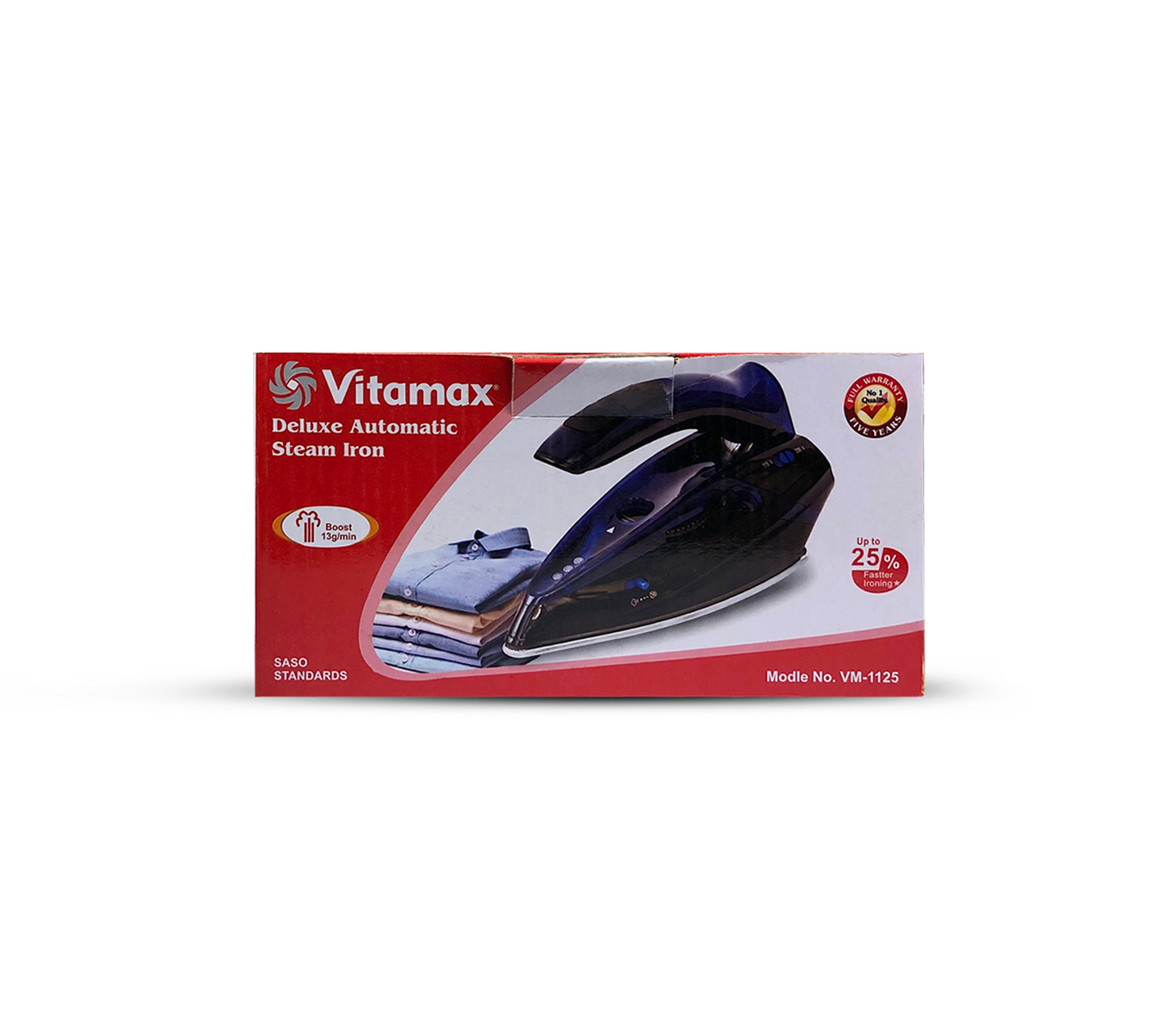 Vitamax Deluxe Automatic Steam Iron VM-1125 – Heavy Duty, Fast Heat-Up, Non-Stick Soleplate, Powerful Steam Boost, 5-Year Warranty – Best for Clothes, Curtains & Home Use