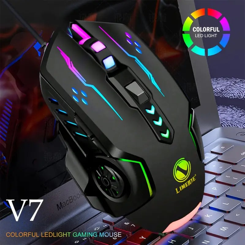 ๐ฑ๏ธ V7 Mechanical Gaming Mouse โ LED Lights, Wired, Ambidextrous Design