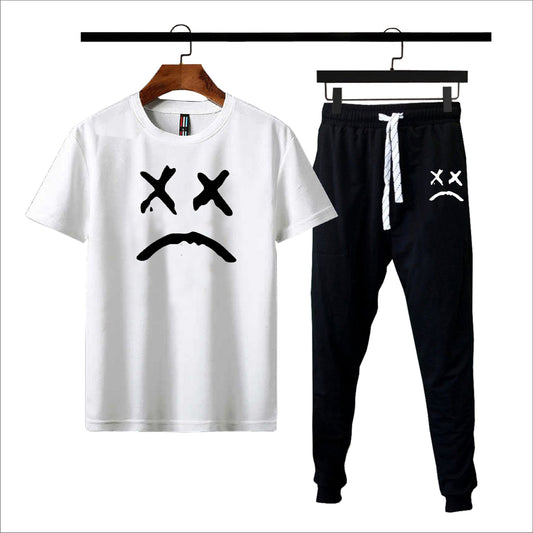 Black printed gymwear summer tshirt + trouser soft and comfy tracksuit for men and boys