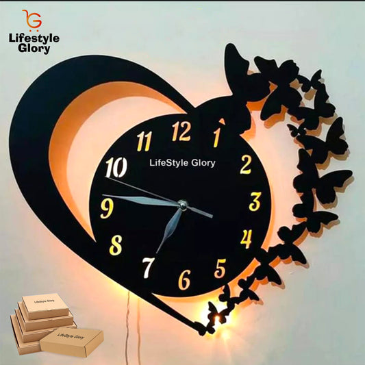 Lifestyle Glory Heart Wooden Clock With Premium Light I The New Wooden Wall Clock Big Size I Wall Clock I Wooden Wall Clock I Wall clocks for bedroom I Wall Clocks for drawing room I Wooden Wall Clocks for bedroom