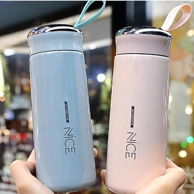 Beautiful Glass Bottle Water Bottle with Vacuum Flask and Loop (400 ML) Temperature Resistant for Hot and Cold Water, Milk, Lassi, Juice, Smoothie...