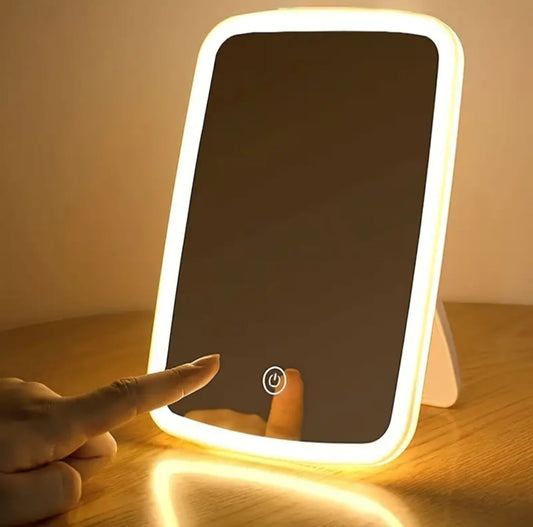 Portable LED Makeup Mirror, Touch Sensor Mirror , 3 Lighting Modes, Adjustable Brightness Mirror, Warm & White Light Mirror , Sleek Design Mirror , Travel Makeup Mirror I Sleek Modern Mirror I Compact Design Mirror I
