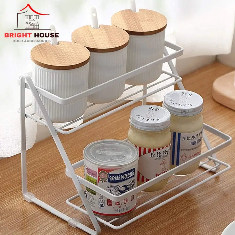 Spice Rack For Countertop 2 tier shelf for makeup, Kitchen Organizer stand, storage shelf Rack for kitchen, kitchen organizer, bathroom organizers.b